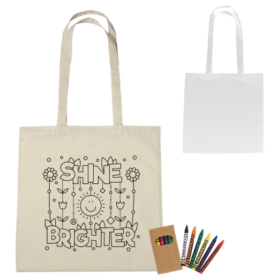 100% 4 Oz. Cotton Coloring Tote Bag With Crayons