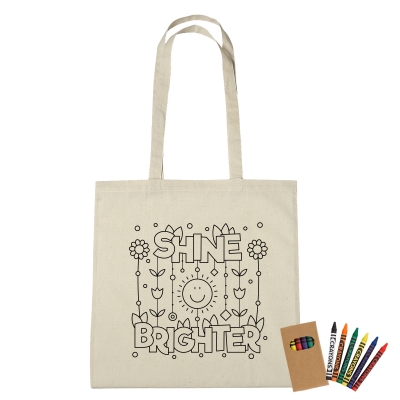 100% 4 Oz. Cotton Coloring Tote Bag With Crayons
