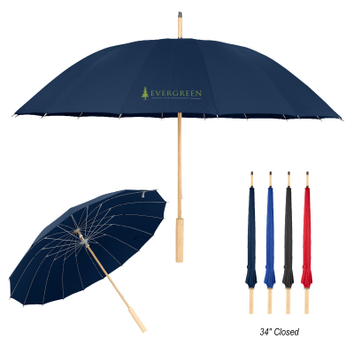 46" Arc Umbrella With 100% RPET Canopy & Bamboo Handle