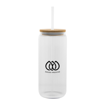 20 Oz. Ribbed Borosilicate Glass Can With Bamboo Lid