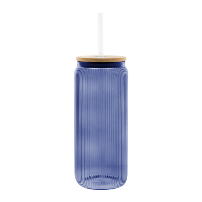 20 Oz. Ribbed Borosilicate Glass Can With Bamboo Lid