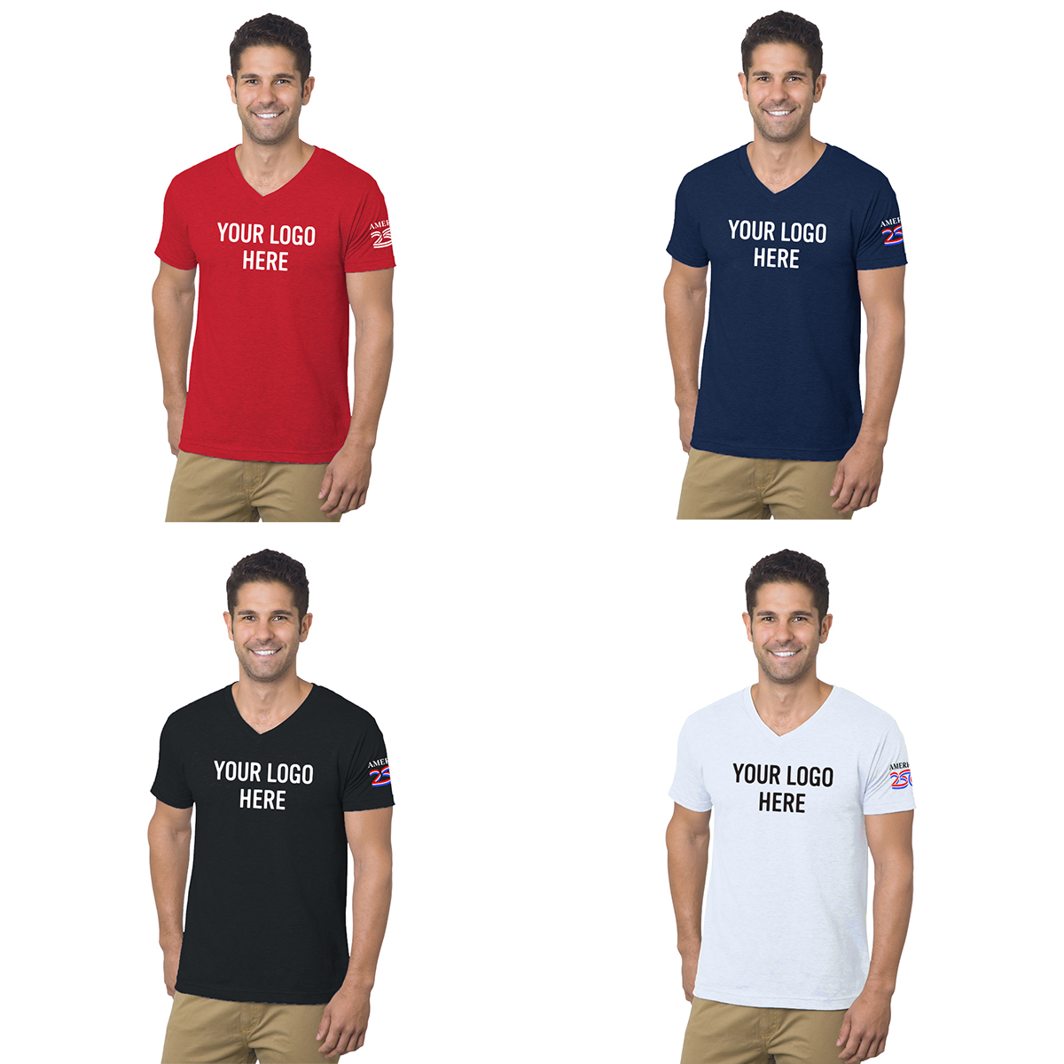 America250™ USA Made Fine Jersey V Neck T Shirt